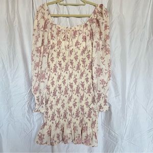 Costar Neiman Marcus NWT - Cream/ivory white dress - pink floral, puffy sleeves.